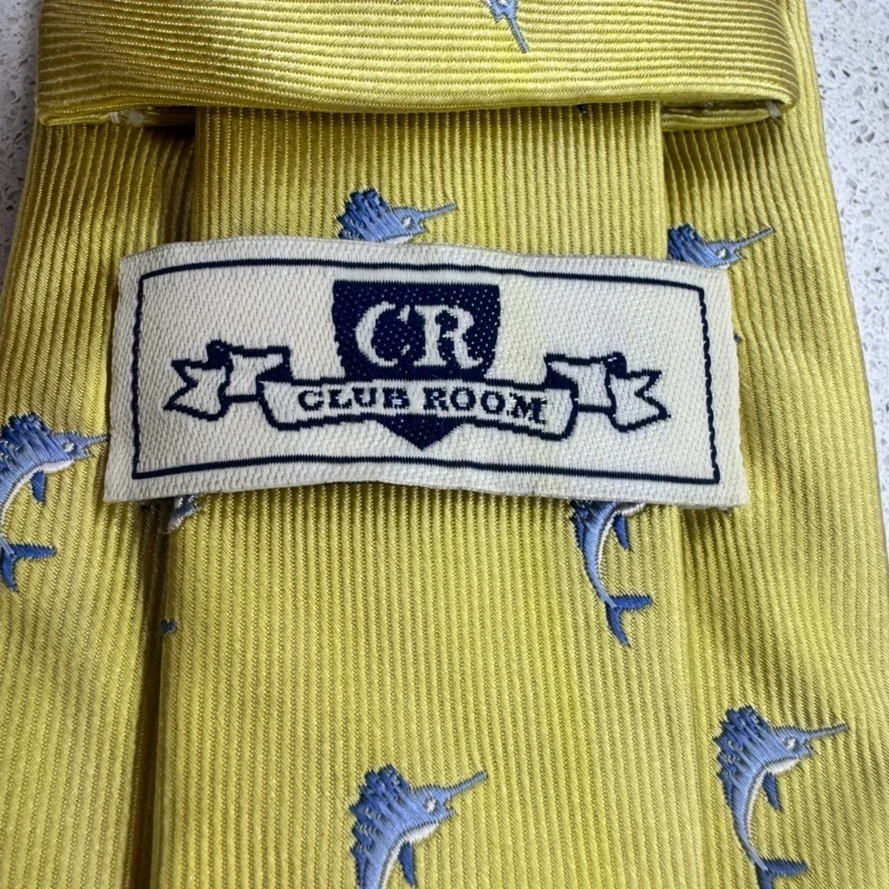 club room yellow blue marlin silk tie